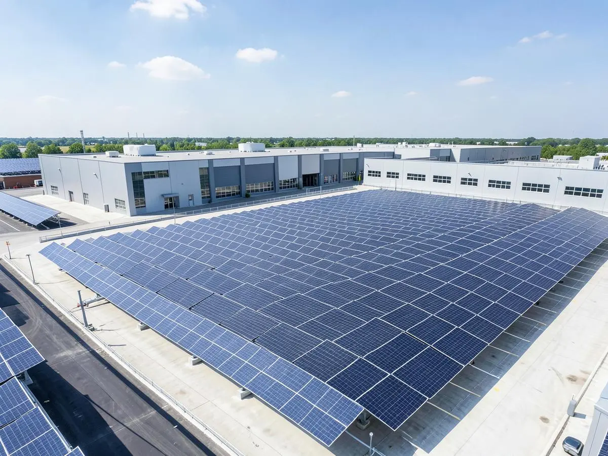 Sistema de energia solar fotovoltaica instalado em empreendimento comercial